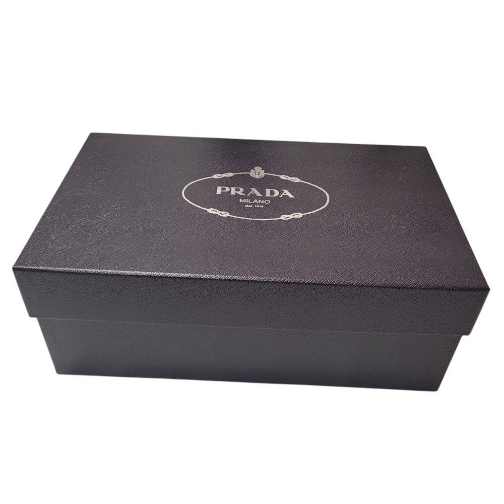 Prada Black Gift Box Textured Empty Silver Logo Storage Decorative Organizer